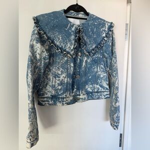 Ganni Frill Collar Bleached Denim Jacket